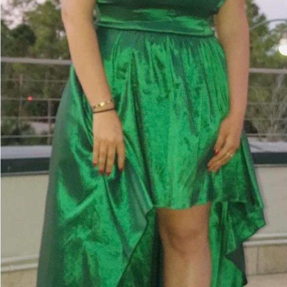 B Darlin Shimmering Green High Low Dress